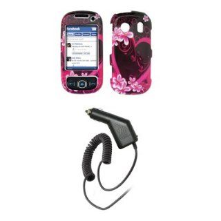 Samsung Seek M350   Premium Purple and Pink Hearts and Flowers Design Snap On Cover Hard Case Cell Phone Protector + Rapid Car Charger for Samsung Seek M350: MP3 Players & Accessories