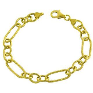 14 Karat Yellow Gold Polished/textured Oval Link Charm Bracelet: Jewelry