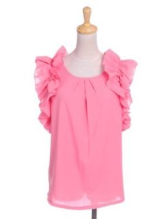 Anna Kaci S/M Fit Carnation Pink Flouncey Layered Ruffle Sleeve Front Pleat Top at  Womens Clothing store