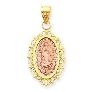 14k Gold Two Tone Gold Our Lady of Guadalupe Medal Pendant Jewelry