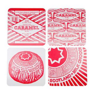 tunnock's teacake and caramel wafer placemats by gillian kyle
