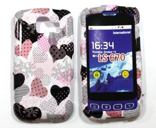Black with Pink Multi Heart with Dots LG Optimus S LS670 Snap on Cell Phone Case Sprint + Microfiber Bag: Cell Phones & Accessories