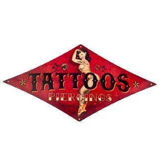 Steel Tattoos Piercing Shop Pinup Sexy Woman Metal Sign Vintage Retro 12 X 24": Health & Personal Care