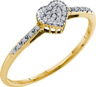 0.07 Carat (ctw) 14k Yellow Gold Round White Diamond Ladies Heart Fashion Bridal Promise Ring Jewelry