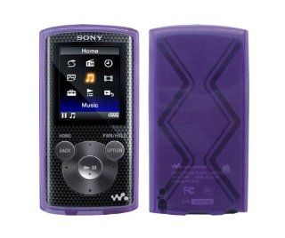 (Purple) Durable Soft Thermoplastic Polyurethane TPU Rubberized Skin Case Cover + Fishbone keychain For Sony E Series (NWZ E383, NWZ E384 and NWZ E385) Walkman Video  Player   Players & Accessories