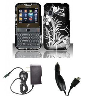 Samsung S390G   Accessory Combo Kit   Silver Meadow Butterfly Flower on Black Design Shield Case + Atom LED Keychain Light + Wall Charger + Car Charger: Cell Phones & Accessories