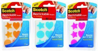 Scotch Restickable Shapes Variety: Orange, Blue and Pink, 7/8 x 7/8 Inches, 3 Packs of 18 Pieces : Office Products