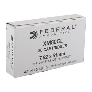 Federak Xm80 Ammunition   Federal 7.62x51mm Nato Xm80 Ammo, 149gr Fmj, 20/Box