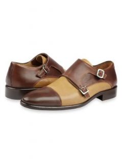 Paul Fredrick Men's Italian Leather Two Tone Monk Strap Shoe Brown 8 Medium: Loafers Shoes: Shoes