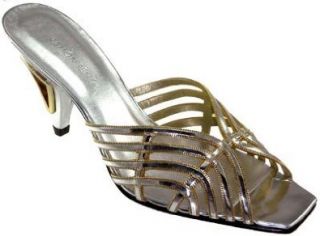 Ramon Tenza Irma Women's High Heel Metallic Silver Gold Dress Slide Sandals (8): Shoes