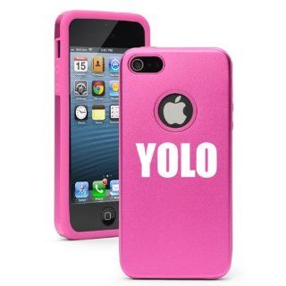 Apple iPhone 5 5S Hot Pink 5D2119 Aluminum & Silicone Case Cover YOLO: Cell Phones & Accessories