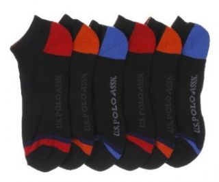 USPA Mens Low Cut Socks   6 pk   Size 10 13   Black with Orange/Red/Blue Heel: Clothing
