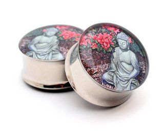 Buddha Picture Plugs   9/16 Inch   14mm   Sold As a Pair: Body Piercing Plugs: Jewelry