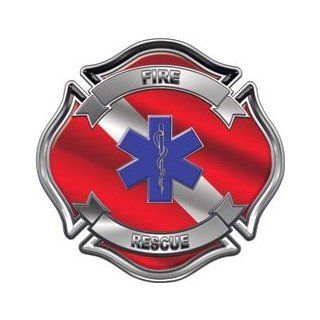 Maltese Cross Dive Flag EMS Star of Life 4" Reflective Firefighter Decal: Automotive