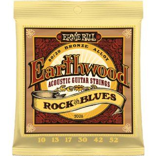 Ernie Ball 2008 Earthwood Rock and Blues 80/20 Bronze Acoustic String Set with plain G (10   52): Musical Instruments