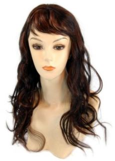 Beverly Johnson Sexy Long Bangs Wavy Dark Brown Auburn Highlights Wig: Adult Sized Costumes: Clothing