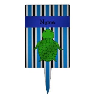 Personalized name sea turtle blue stripes cake picks