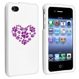 Apple iPhone 4 4S White Rubber Hard Case Snap on 2 piece Purple Heart Paw Prints: Cell Phones & Accessories