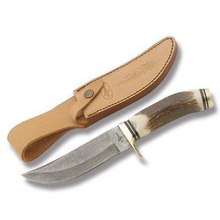 Fox N Hound 11 Inch Damascus Steel Bowie Knife Stag Handle : Tactical Fixed Blade Knives : Sports & Outdoors