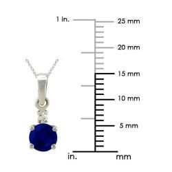 10k Gold September Birthstone Created Sapphire and Diamond Necklace Gemstone Necklaces