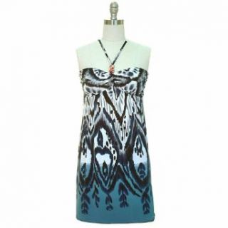 Luxury Divas Dark Teal Multi Color Boho Printed Halter Summer Dress