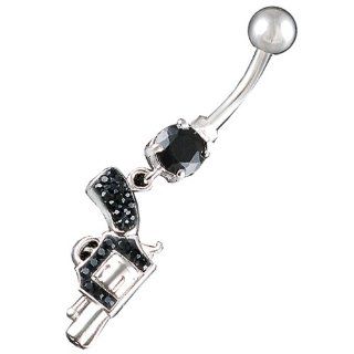 14Gauge (1.6mm), 3/8" Inch (10mm) gun Jet Swarovski Crystal Ferido dangle belly dangling navel button ring dangly bar AFYB   Pierced Body Piercing Jewelry: Jewelry