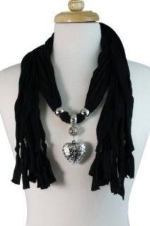 Silky Black Scarf with Adjustable Heart Jewel Embellishment at  Womens Clothing store: Fashion Scarves