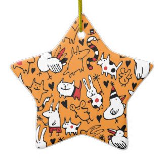 Cute Party Animals Orange Ornament (Star)