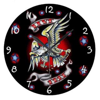 American Eagle Live Free Tattoo Art Design Clocks