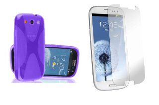 XCESSMOBILE PURPLE X LINE GEL TPU CASE COVER + SCREEN PROTECTOR FOR STRAIGHT TALK SAMSUNG GALAXY S3 III S 3: Cell Phones & Accessories