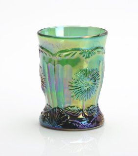 Hunter Green Carnival Glass Dahlia Flower Pattern Tumbler Made By Hand in Ohio: Kitchen & Dining