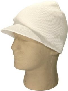 Knit Visor Beanie Ski Cap Hat In White: Clothing