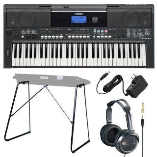 Yamaha PSR Series PSRE433 61 Key Portable Keyboard Bundle with Attachable Keyboard Stand, Yamaha Power Adaptor and JVC Full size Headphones: Musical Instruments