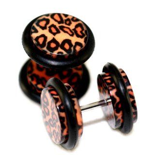 00G = 10mm Leopard Cheetah Print Fake Cheaters Illusion Ear Plugs, 16G = 1.2mm, 1 Pair, Large Size: Body Piercing Plugs: Jewelry