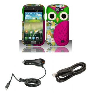Samsung Galaxy Express I437 (AT&T)   Accessory Combo Kit   Hot Pink and Green Owl Design Shield Case + Atom LED Keychain Light + Micro USB Cable + Car Charger Cell Phones & Accessories