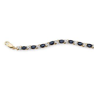 8.40 TCW Oval Cut Genuine Blue Sapphire 10k Yellow Gold "X & O" Tennis Bracelet 7 1/2": Link Bracelets: Jewelry