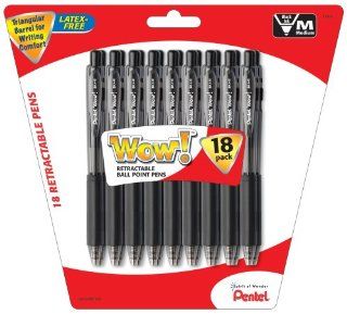 Pentel WOW Ballpoint Pens, Medium Tip, Black Ink, 18 Pack (BK440BP18A)  Wow Retactable Ballpoint Pen 