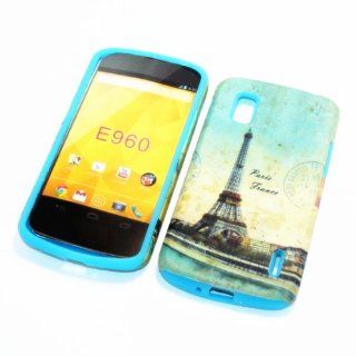 For LG Google Nexus 4/ LG E960 /Nexus 4/Optimus Nexus T Mobile 2 in 1 Hybrid Cover Case Eiffel Tower Paris PC + Sky Blue Silicone Cell Phones & Accessories