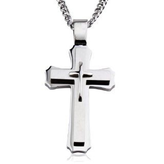 Stainless Steel Men's Large Cross Pendant with 24 Inch Curb Chain: West Coast Jewelry: Jewelry