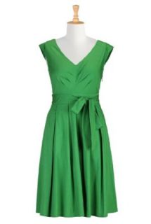 eShakti Women's Chevron pleat poplin dress 6X 36W Tall Spring green
