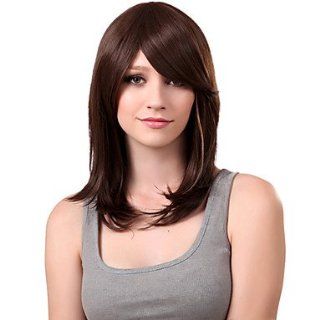 Capless Shoulder length Brown Quality Synthetic Wig Side Bang : Beauty