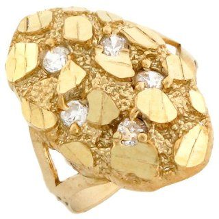 10k Solid Yellow Gold Nugget Diamond Cut CZ Ring Jewelry: Jewelry