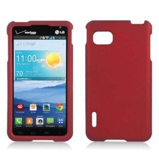 LG LS720 (Sprint) 2 Piece Snap On Rubberized Hard Plastic Case Cover, Red + LCD Clear Screen Saver Protector: Cell Phones & Accessories