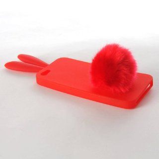 ETHAHE Bunny Rabit Silicone Case Cover Skin Stand Tail Holder for iPhone 5 Red: Cell Phones & Accessories