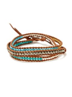 Multi Semi Precious Stone Leather Wrap Bracelet by Chan Luu