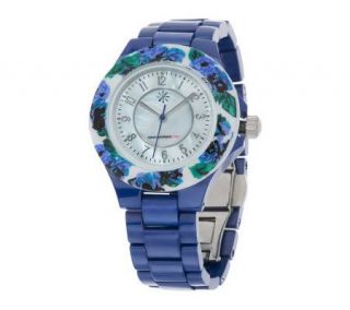 Isaac Mizrahi Live! Ceramic Watch with Floral Printed Bezel —