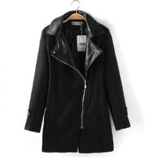 Gona Women's Wool Faux Leather Patchwork Zip Trench Coat at  Womens Clothing store