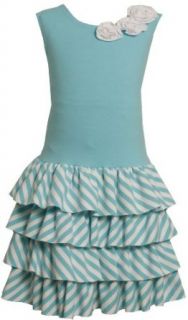 Bonnie Jean Girls 7 16 Drop Waist Knit Dress with Tiers, Blue, 8: Clothing