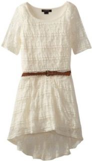 My Michelle Girls 7 16 Lace Scoopneck High low Dress with Braided Belt, Ivory, 7: Clothing