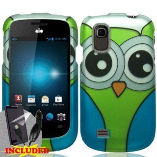 ZTE Prelude Z993 / Avail 2 Z992 (StraightTalk/AT&T) 2 Piece Snap On Glossy Image Case Cover, Blue/Green Cute Cartoon Owl Design + SCREEN PROTECTOR: Cell Phones & Accessories